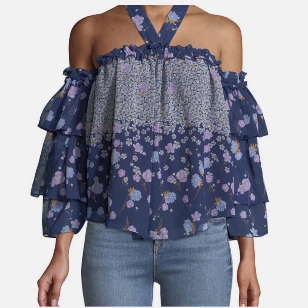 Misa Penille Floral Off Shoulder Top